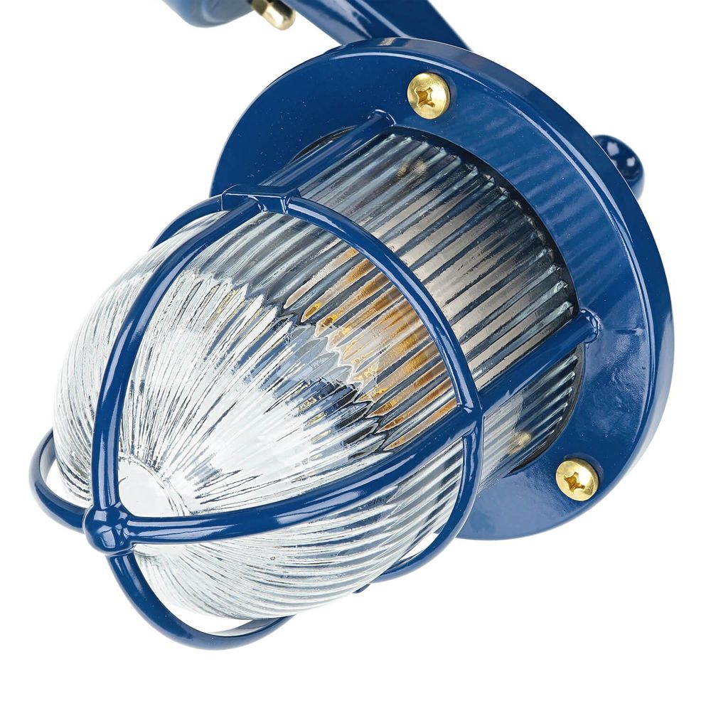 Vintage Schiffslampe in Blau mit Riffelglas - perfekt für warmes, dekoratives Licht