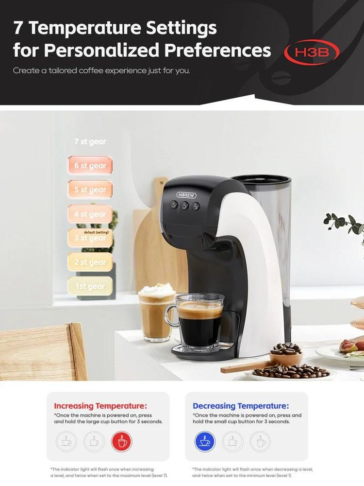 HiBREW H3B 3-in-1 Kapsel-Kaffeemaschine mit 19 Bar Druck, 850 ml Wassertank, 1100 W Leistung, kompatibel mit mehreren Kapselsystemen