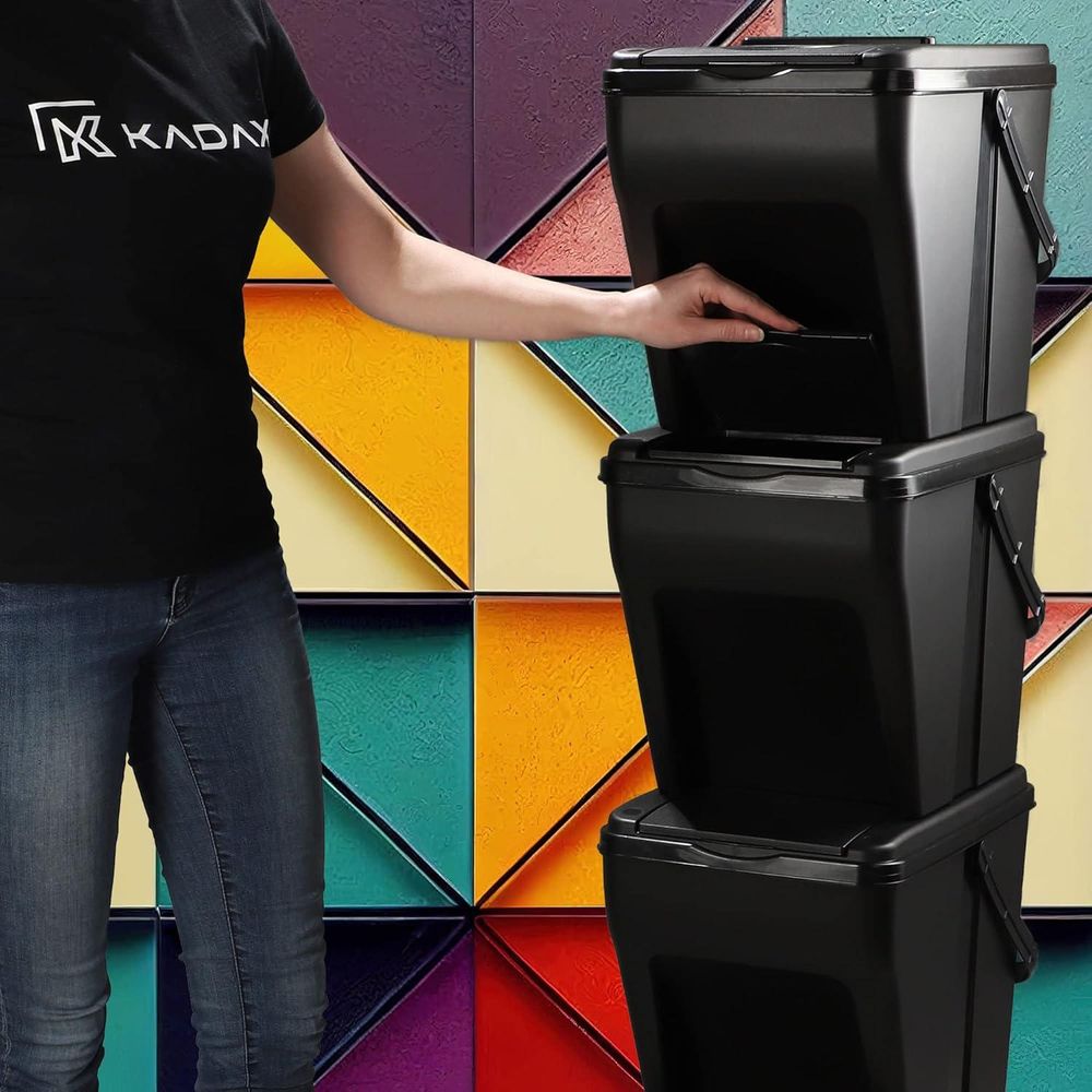 KADAX modularer Mülleimer aus Kunststoff "Arbol", Biomülleimer, Müllsortierer, Schwarz, 25L, 3 Stück