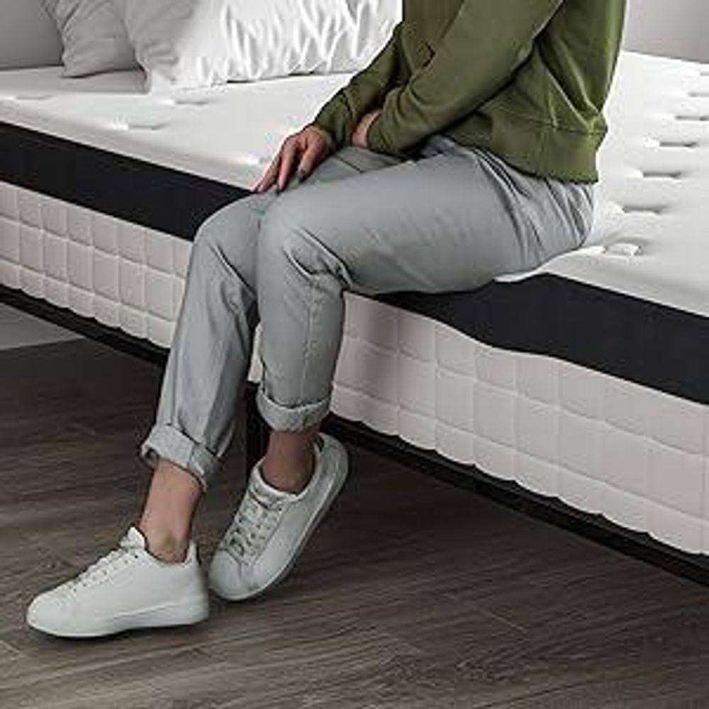 DEWINNER Ensemble Matelas 90 x 190 CM avec Sommier, Matelas à Ressorts ensachés et Robuste Cadre de lit en Fer avec 6 Pieds, Lit Complet, épaisseur 18