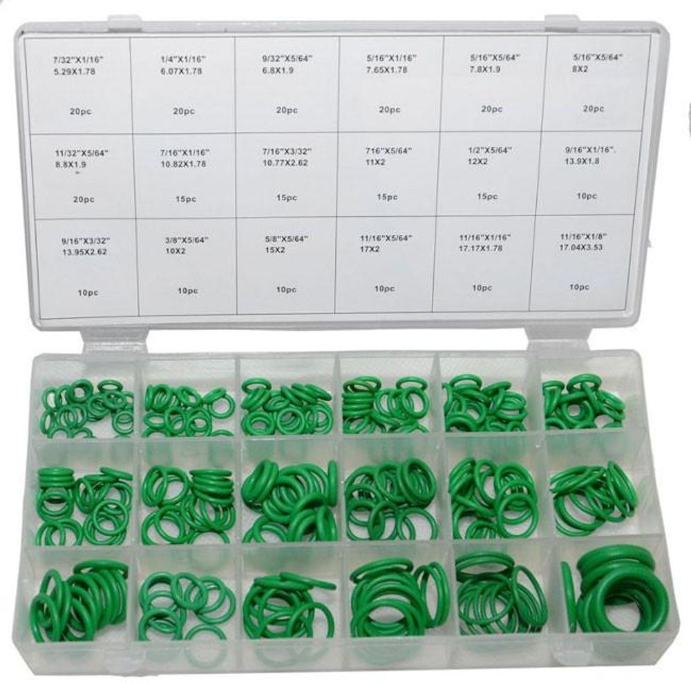 LUXTOM | O-Ringe Sortimentskit, 270 Stück, Grün, 18 Größen, Dichtungsring Sortiment, für Auto-Schnellreparatur, Gummidichtung, Dichtringe