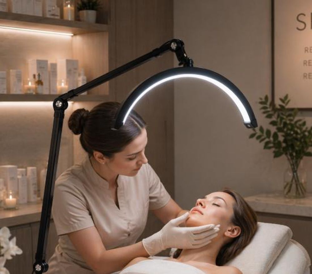 Lampa kosmetyczna Moon biurkowa do przedłużania rzęs led bezcieniowa ze statywem przykręcanym czarna