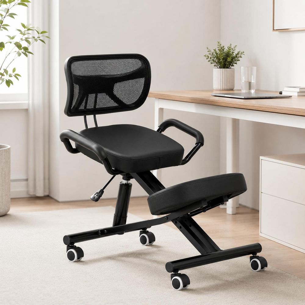 Klękosiad ergonomiczny z oparciem czarny do biura gabinet kosmetyczny SPA