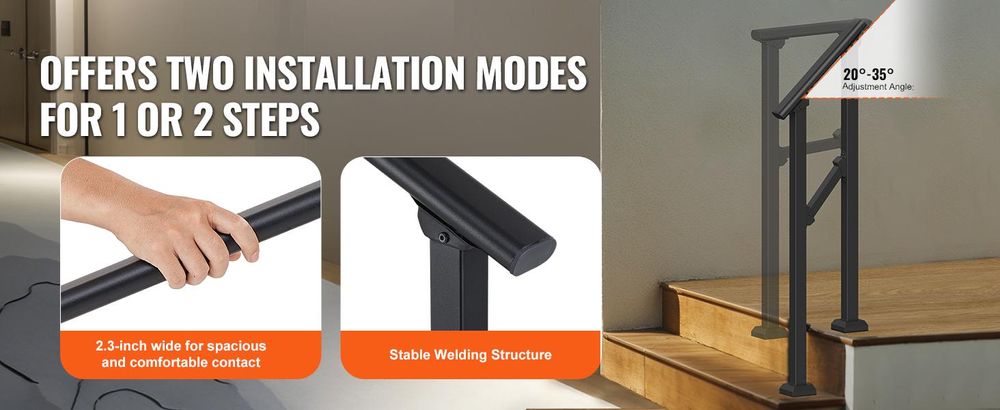 VEVOR Handläufe für Außentreppen, 1–2-stufiges Treppenhandlauf-Set, Übergangsgeländer Kohlenstoffstahl mit Montagesatz, Treppengeländer für Senioren, Betonstufen & Veranda & Deck