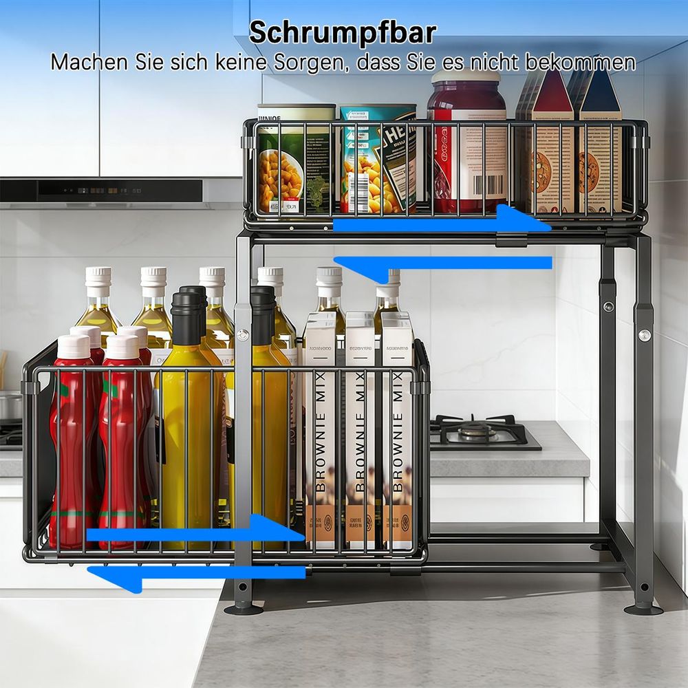Unter Waschbecken Regal 2 Etagen Spülschrank Organizer Ausziehbare Küchenregal Schwarz