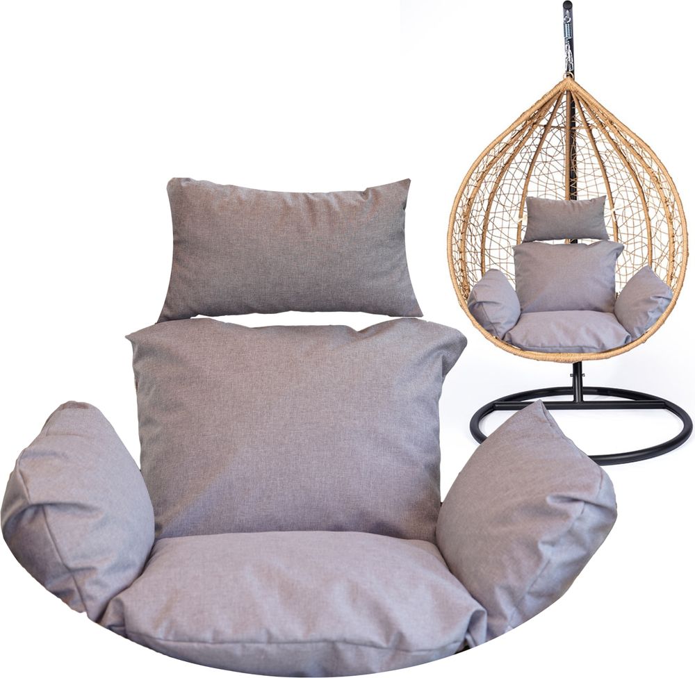Hängesessel Kissen, Polster für Polyrattan / Rattan Hängeschaukel, Hängekorb, Schaukel Korb, Nur Kissen, Rückenkissen  - hellgrau