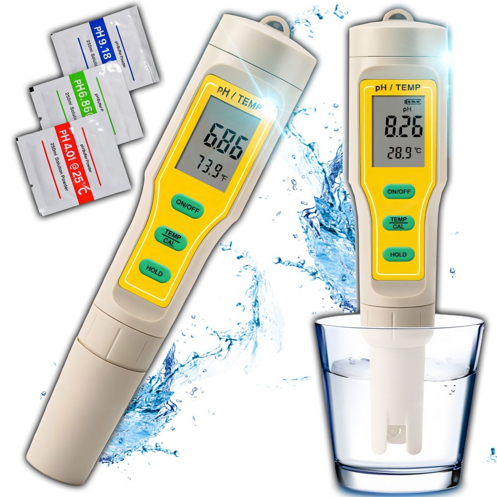 PH Wert Wasser Messgerät mit LCD-Display und Thermometer, Digital Mess Tester Trinkwasser, Schwimmbad, Aquarium oder Labor, Präzise und handlich Retoo