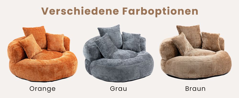 MODFU Lazy Sofa Sitzsack Schlafsofa  Relaxsessel Posterstuhl,Extrabreit mit 3 Kissen,Kaffee Chenille