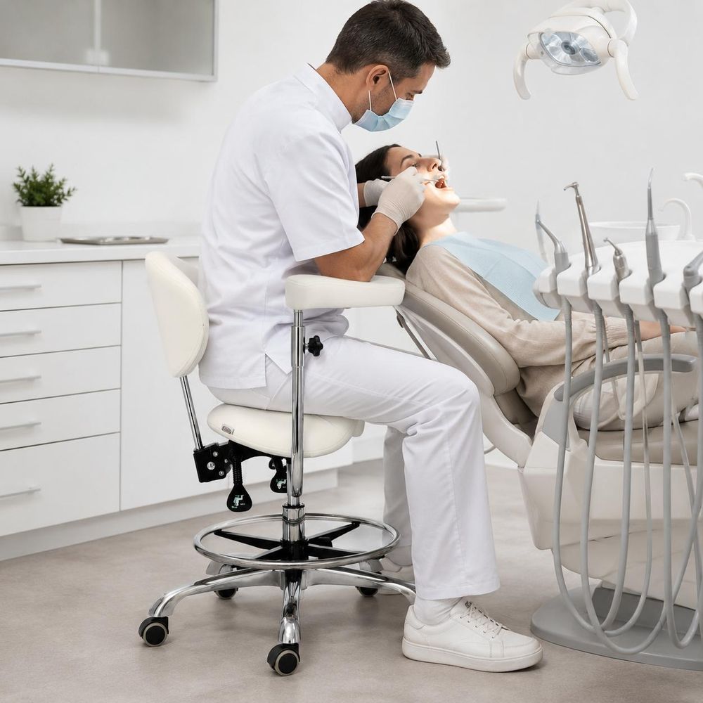 Tabouret selle d'esthétique et de coiffure avec dossier et accoudoirs - Chaise tabouret SPA mobile
