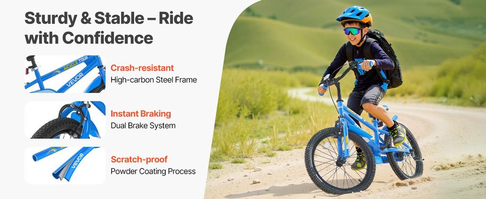 VEVOR Kinderfahrrad, 18 Zoll BMX-Stil-Fahrrad mit Stützrädern, empfohlene Kindergröße 110-140 cm, robust & einfach zu montieren, Kleinkinderfahrrad für Jungen & Mädchen zum Fahrradlernen, blau