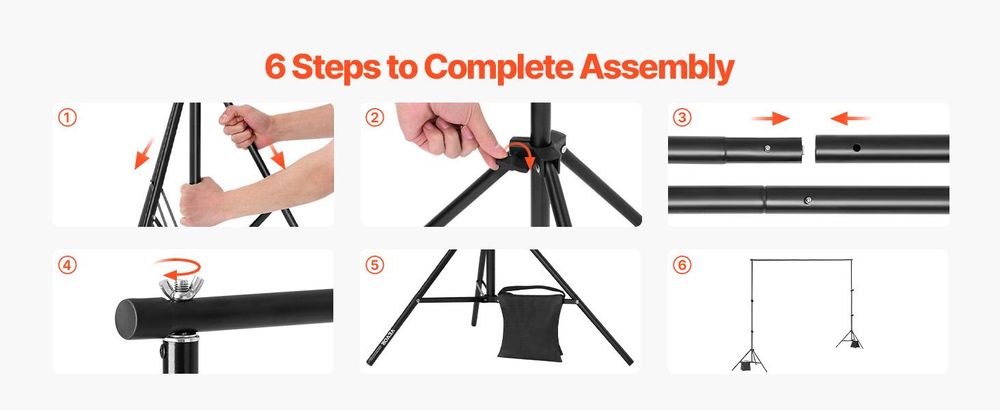 VEVOR Hintergrundständer, 10 x 10 ft verstellbarer Fotohintergrundständer-Kit, tragbarer Hintergrundständer mit 4 Querträgern, robuster Projektorleinwandständer, für Hochzeit, Foto-Video-Studio & Party, Doppelstativ-c, 198x300 cm