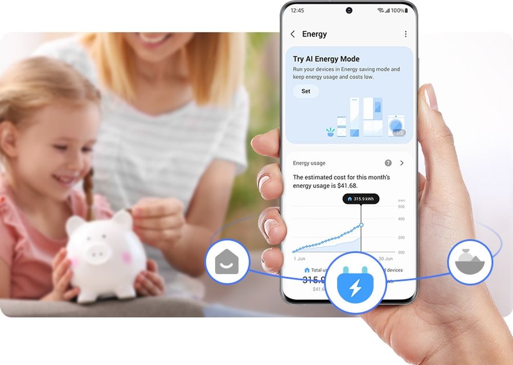 Überwacht und verwaltet den Energieverbrauch von smarten vernetzten Geräte für einen energieeffizienten Umgang im Zuhause und um Geld zu sparen.