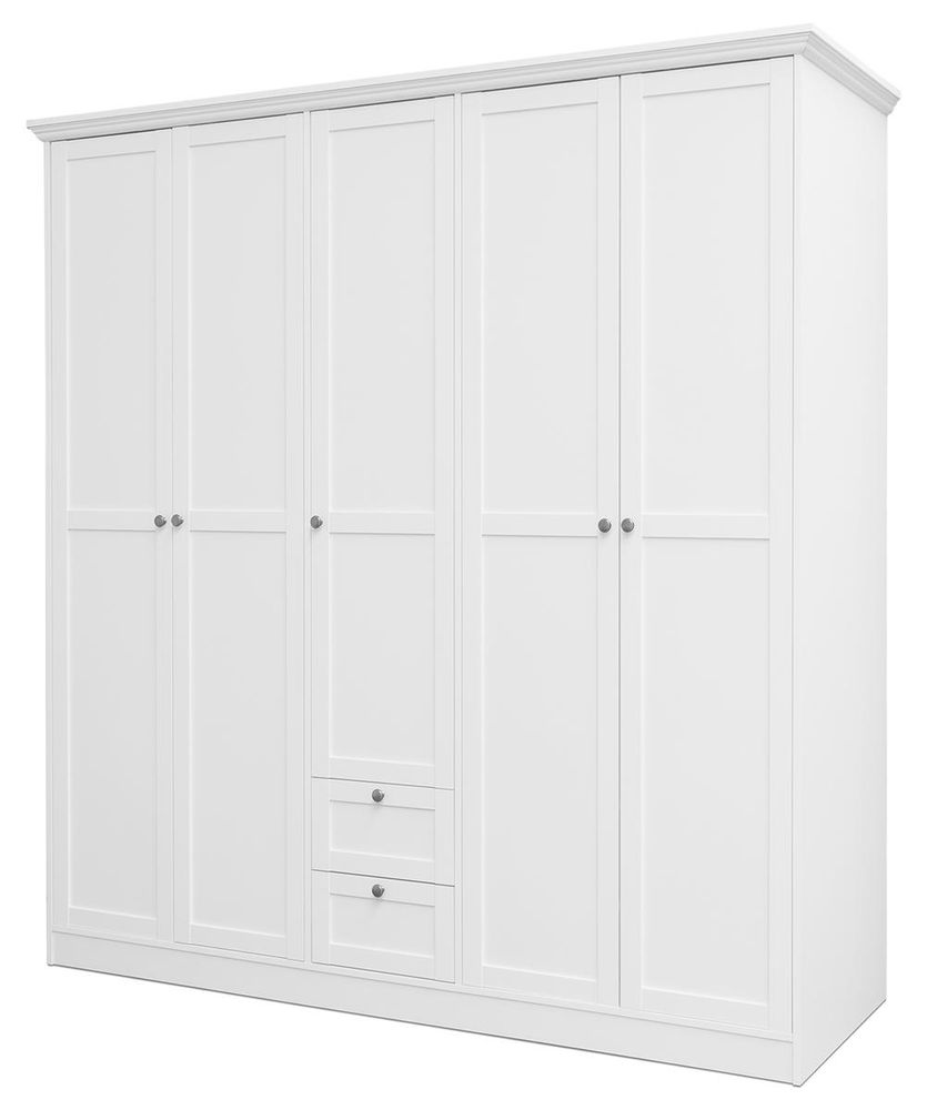 Landsted III – Kleiderschrank im Landhausstil mit 5 Rahmentüren und 2 Schubladen