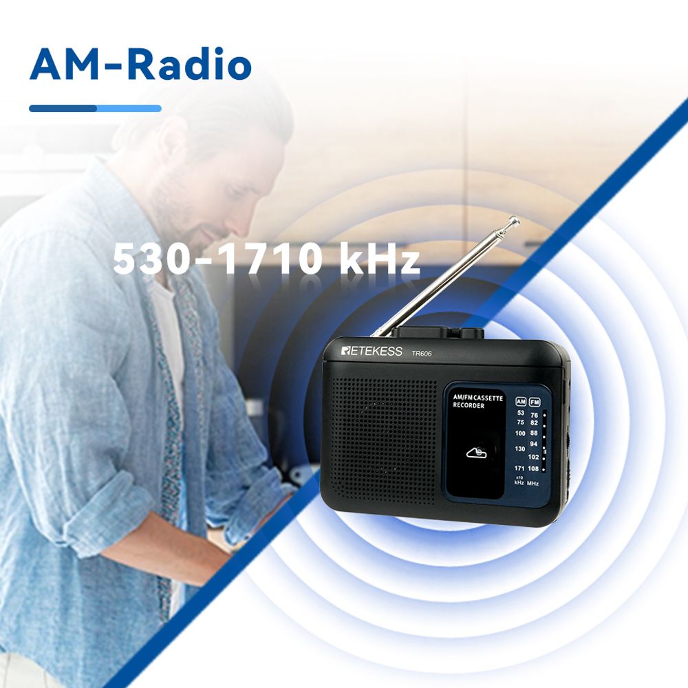 Retekess TR606 Tragbarer Kassettenspieler, FM-AM-Radio, Walkman-Kassettenrekorder, 3,5-mm-Kopfhöreranschluss, spielt alte Kassetten ab (schwarz)