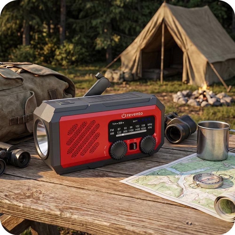 REVENTO® Ratunkowe radio solarne na korbkę, awaryjne radio z lampką LED, powerbank na smartfona 2000 mAh