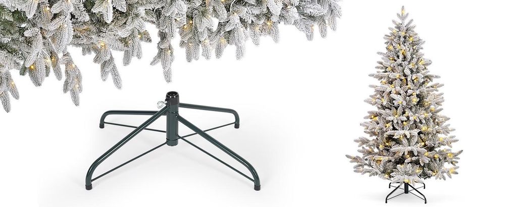 Salcar 210cm Künstlicher Weihnachtsbaum mit Schnee inkl. 1898 Spitzen PE+PVC Nadeln, 500 warmweiße LED-Leuchten & Metallständer, Tannenbaum