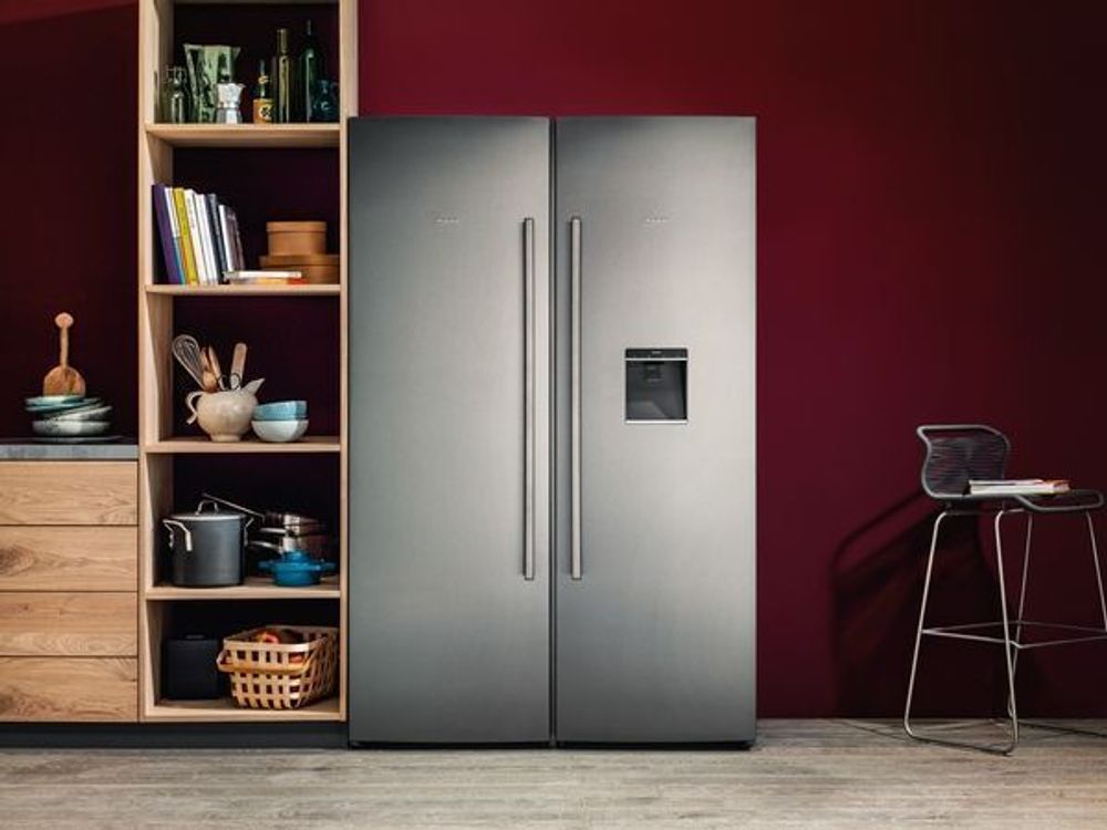 Neff KA3923IE0, Freistehend, Amerikanische Tür, Schwarz, Grau, Berührung, Edelstahl, Glas