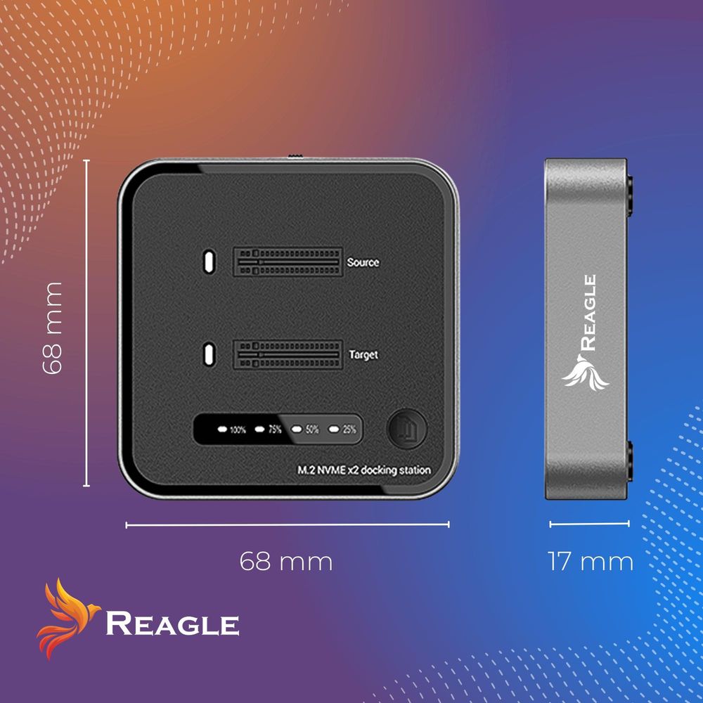 M.2 NVMe SSD Cloning Station Docking Station 20Gbps USB C 3.2 Gen 2x2 Offline Klonen Adapter für 2 Laufwerke bis 4TB Werkzeugfrei Reagle