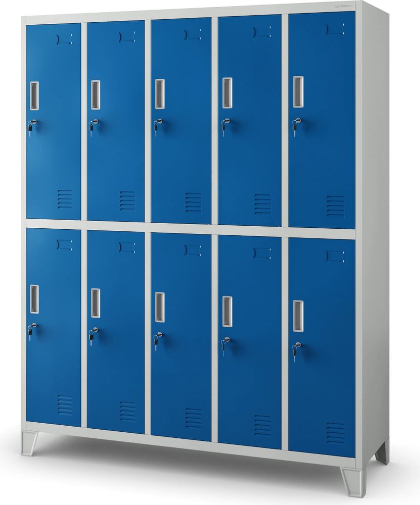 Umkleideschrank 5B2A Spind Spint Schließfachschrank Metallschrank mit 10 Fächern Etikettenhalter Metall 172 cm x 136 cm x 45 cm Farbe: Grau-Blau