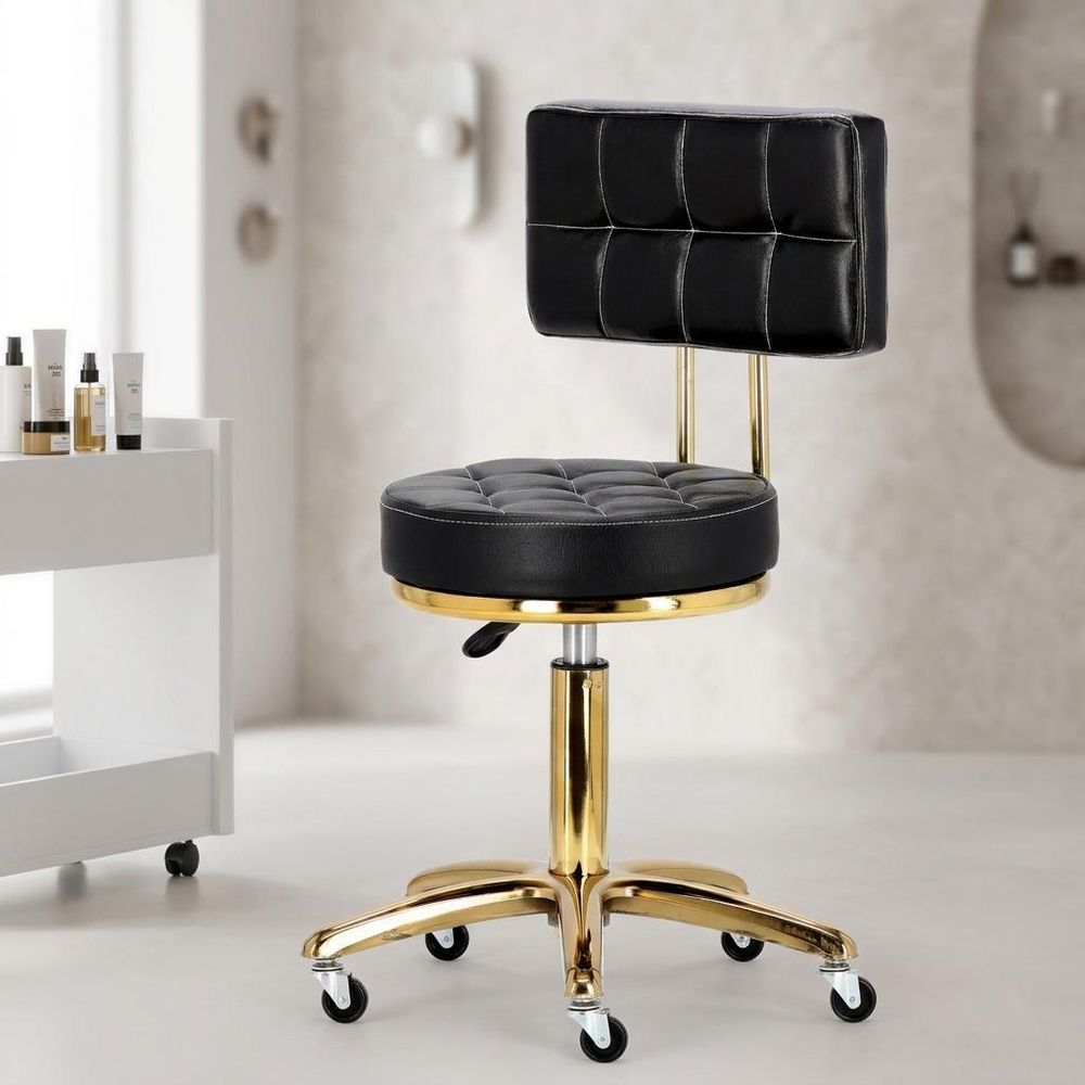Tabouret d'esthétique avec dossier, tabouret de coiffure pivotant et réglable, chaise ronde noire