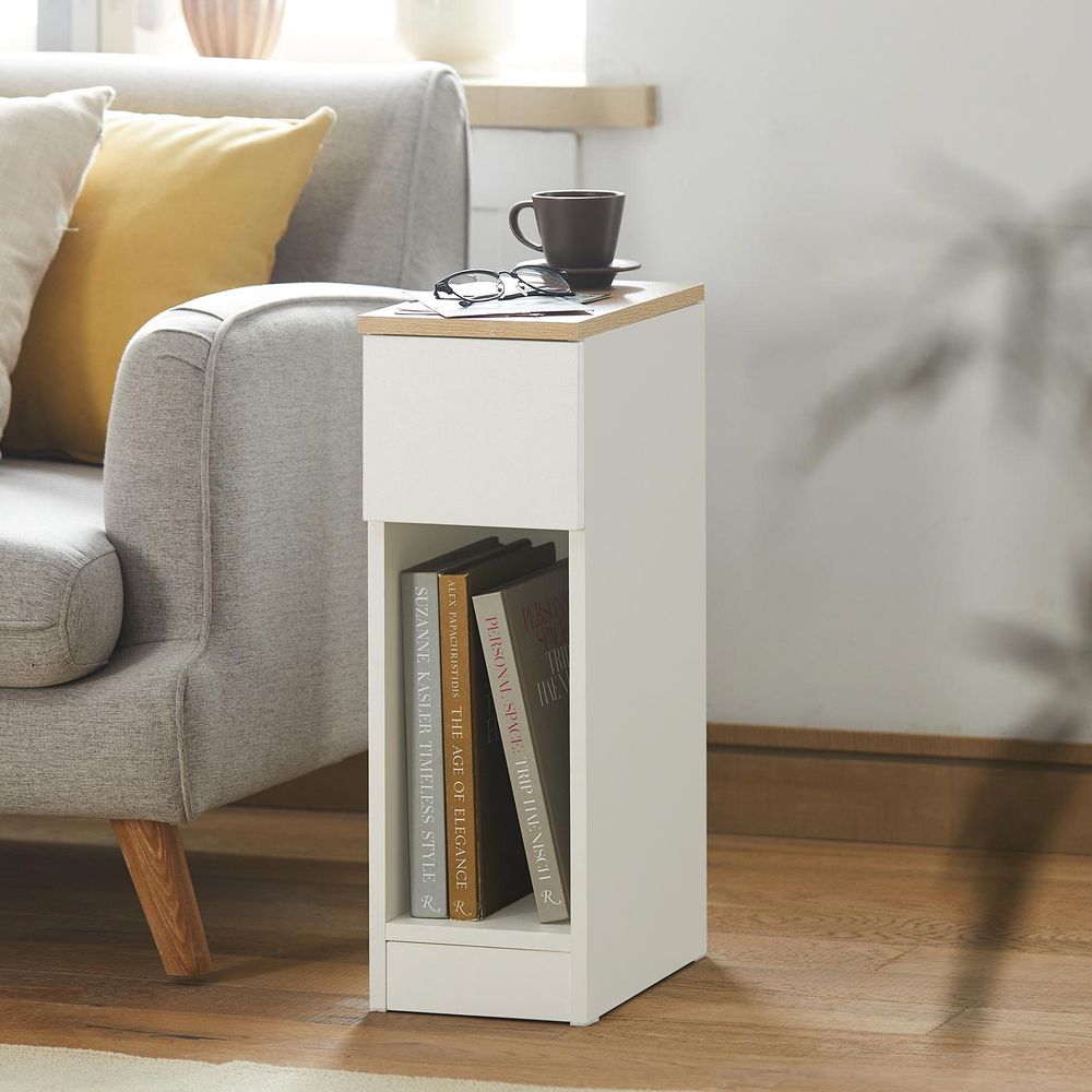 SoBuy Nachttisch schmal Nachtschrank kleiner Beistelltisch 20cm Breite mit Schublade für Schlafzimmer Wohnzimmer ideal für kleine Räume Weiß FBT111-WN
