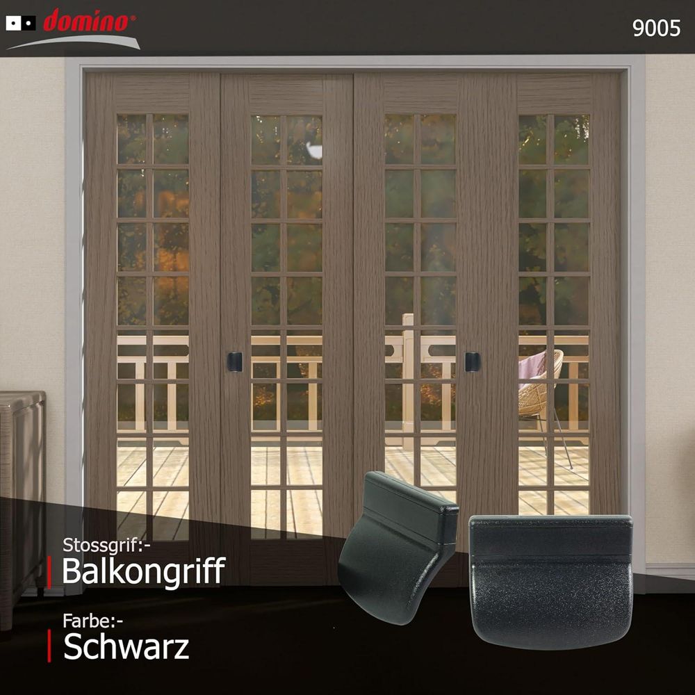 DOMINO Balkontürgriff außen | Balkontür Schnäpper | Terassentürgriff | UV- und Feuchtigkeitsresistent | 1er Set Balkon Türgriff inkl. Schrauben (verdeckt) - Ziehgriff mit Schraubenabdeckung | Schwarz