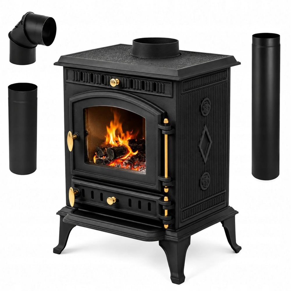 Gusseiserner Kaminofen THUNDER® MITRA 7 kW mit Scheibenspülung, Kalte Tür, EcoDesign, Holzofen aus Gusseisen,