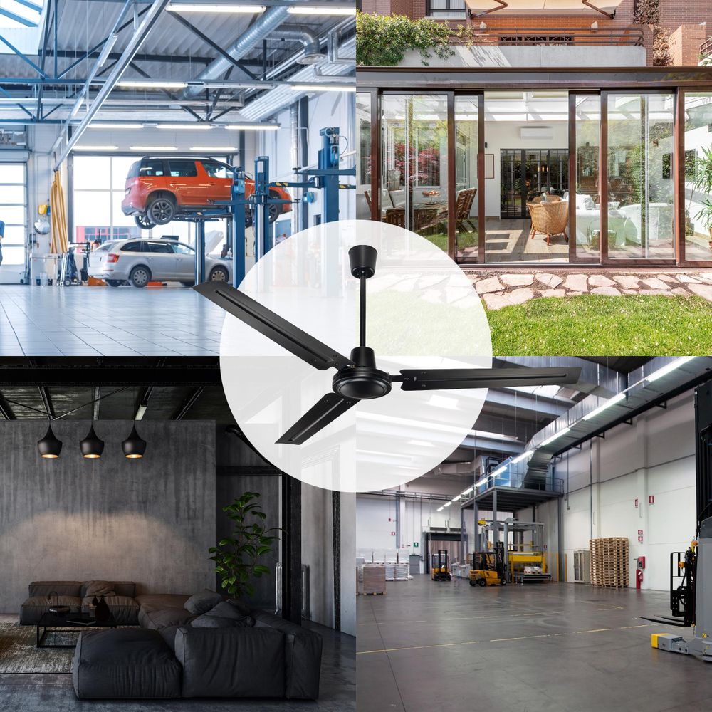 EBERG HTX Deckenventilator 140 cm 5 Geschwindigkeiten mit Wandregler Schwarz