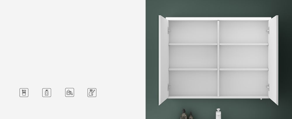 Mai & Mai Spiegelschrank Bad mit LED Beleuchtung Badezimmerschrank Hängeschrank Badezimmerspiegel BxTxH 90x15x70 cm Weiß matt Spiegelschrank-03