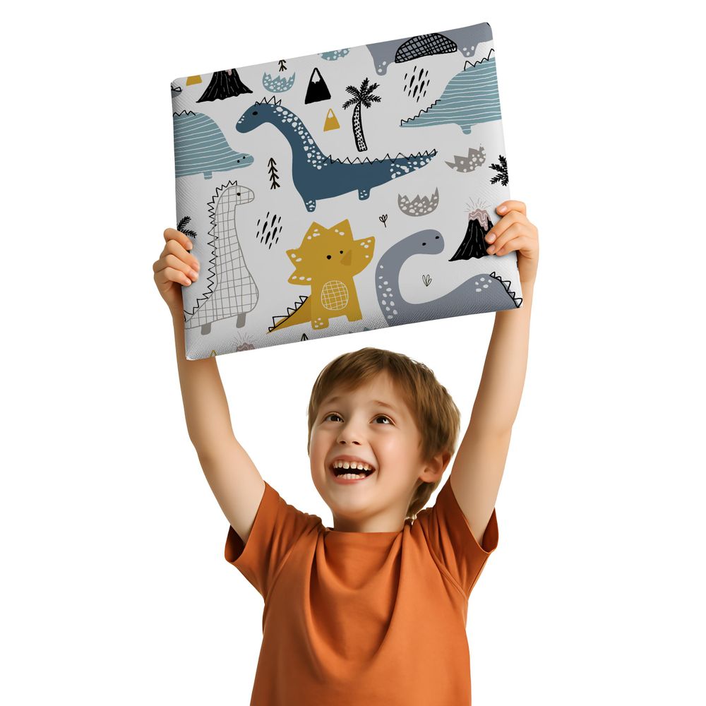 Muralo Gepolstertes Wandpaneel mit Aufdruck für Kinder POLSTERPANEEL 30x30 Paneel Wandpolster Dinosaurier Skandinavischer Stil Wanddeko für Kinderzimmer