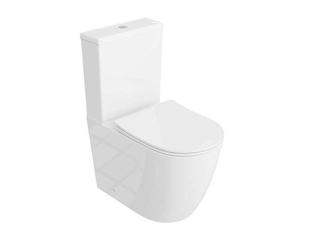 Lavita | Stand WC - Kompakt WC Nautilius - Weiß - 60,5 X 38 X 80 Cm - Ohne Spülrand - mit Soft-Close-Sitz Duroplast