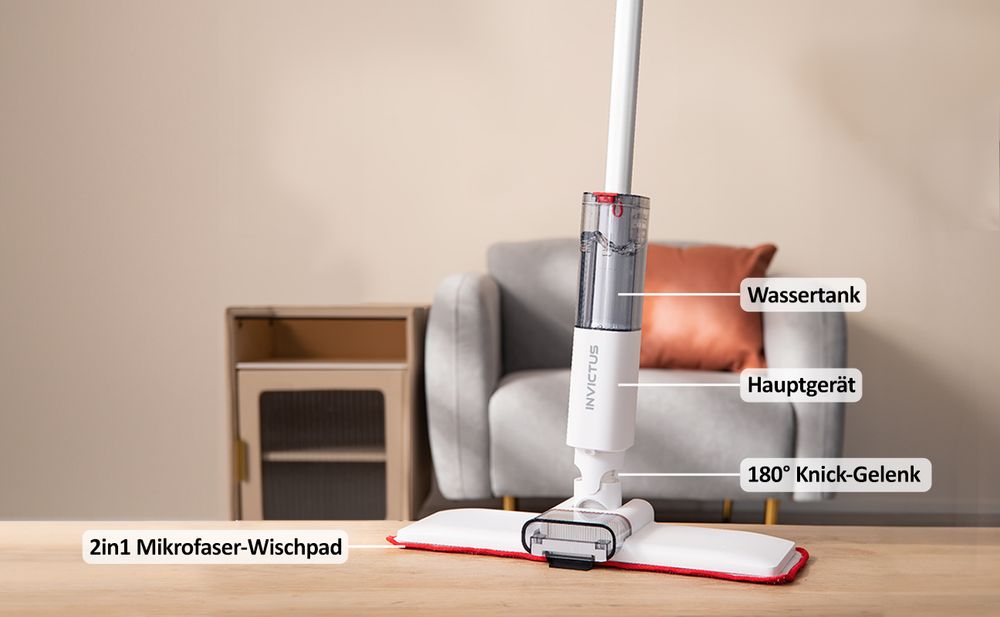 Genius Wischmopp Set 3 in 1 mit Saugfunktion, Saugwischer Kabellos Beutellos, elektrischer Bodenwischer mit LED, Wischer mit Sprühfunktion