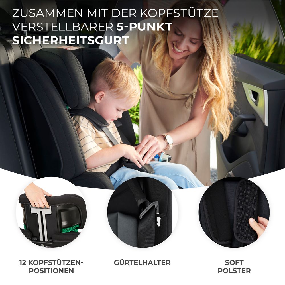 Kinderkraft SAFETY FIX 2 i-Size - Autokindersitz Autositz 76-150 cm - R129 Norm - ISOFIX - TOP TETHER - H-GUARD - SPS - 12-fach Kopfstütze - Grau
