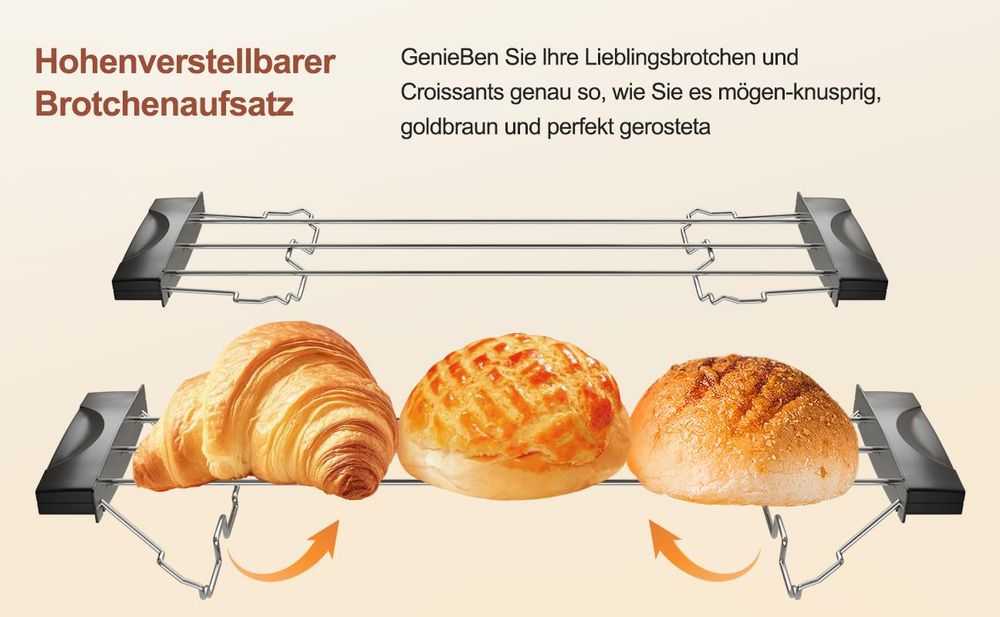 FATABETA 4-Scheiben Toaster Edelstahl XXL, 1400 W Langschlitztoaster mit Touchscreen, 6 Bräunungsstufen, Auftauen & Brötchenaufsatz, Silber