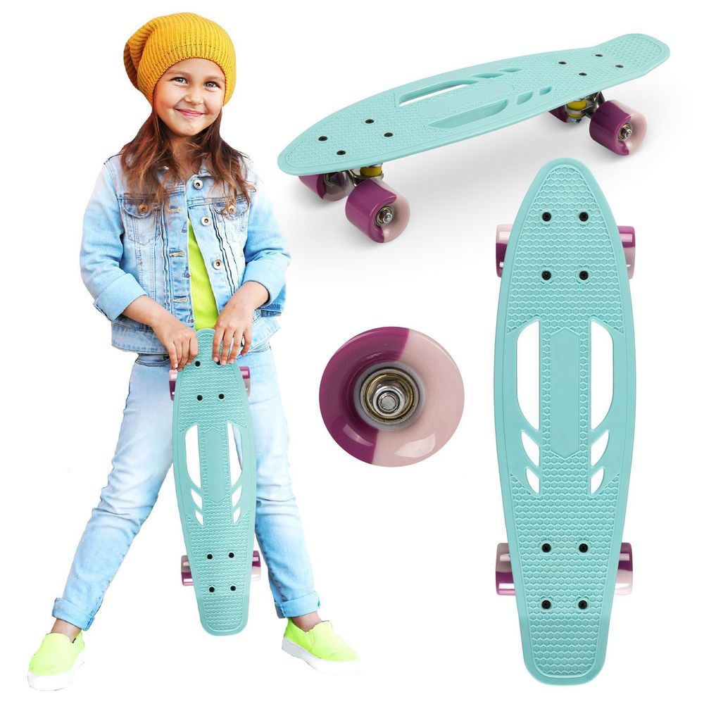 QKIDS GALAXY Skateboard - Cruiser 8 Designs, ABEC-7 - 56cm Deck - Bis zu 50kg - Blau