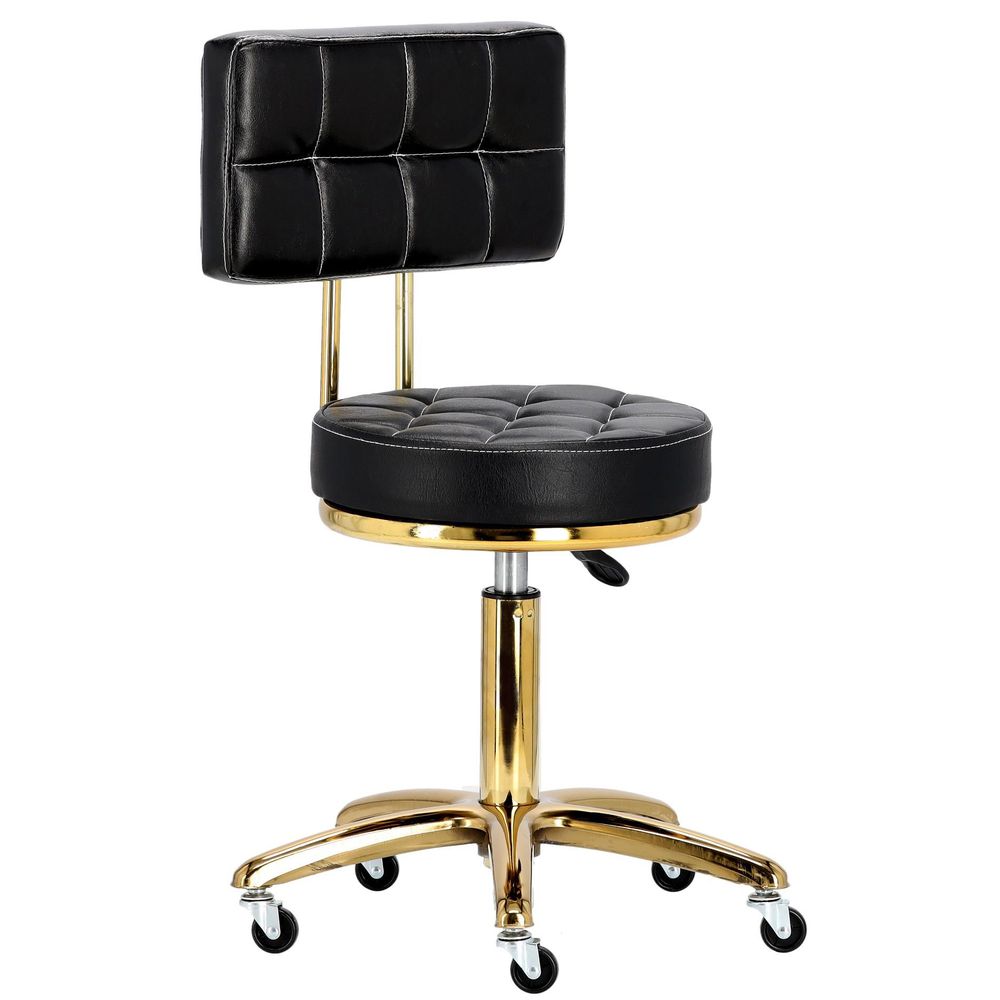 Tabouret d'esthétique avec dossier, tabouret de coiffure pivotant et réglable, chaise ronde noire