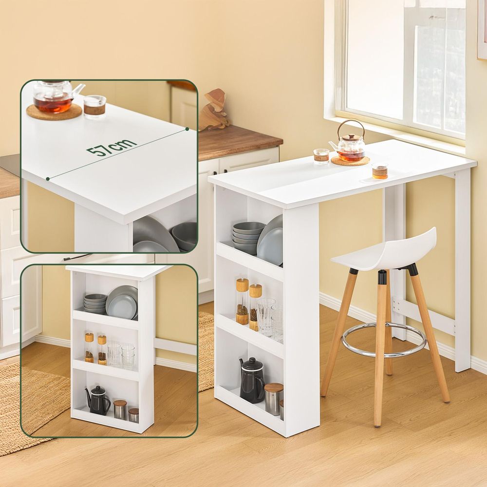 SoBuy Küchentheke Bartisch mit 3 Ablageflächen, Stehtisch für Kleine Räume, Hoher Tresentisch für Küche, Wohnzimmer Weiß 112 x 106 x 57 cm FWT17-II-W