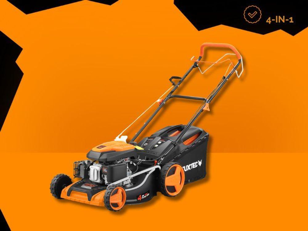 FUXTEC 4in1 Benzin Rasenmäher RM5196 - 196ccm | 51cm | Selbstantrieb | 6PS | Heckauswurf | 60L | Seilzug-Start | 40Kg | Mulchfunktion | 4-takt | 800ml