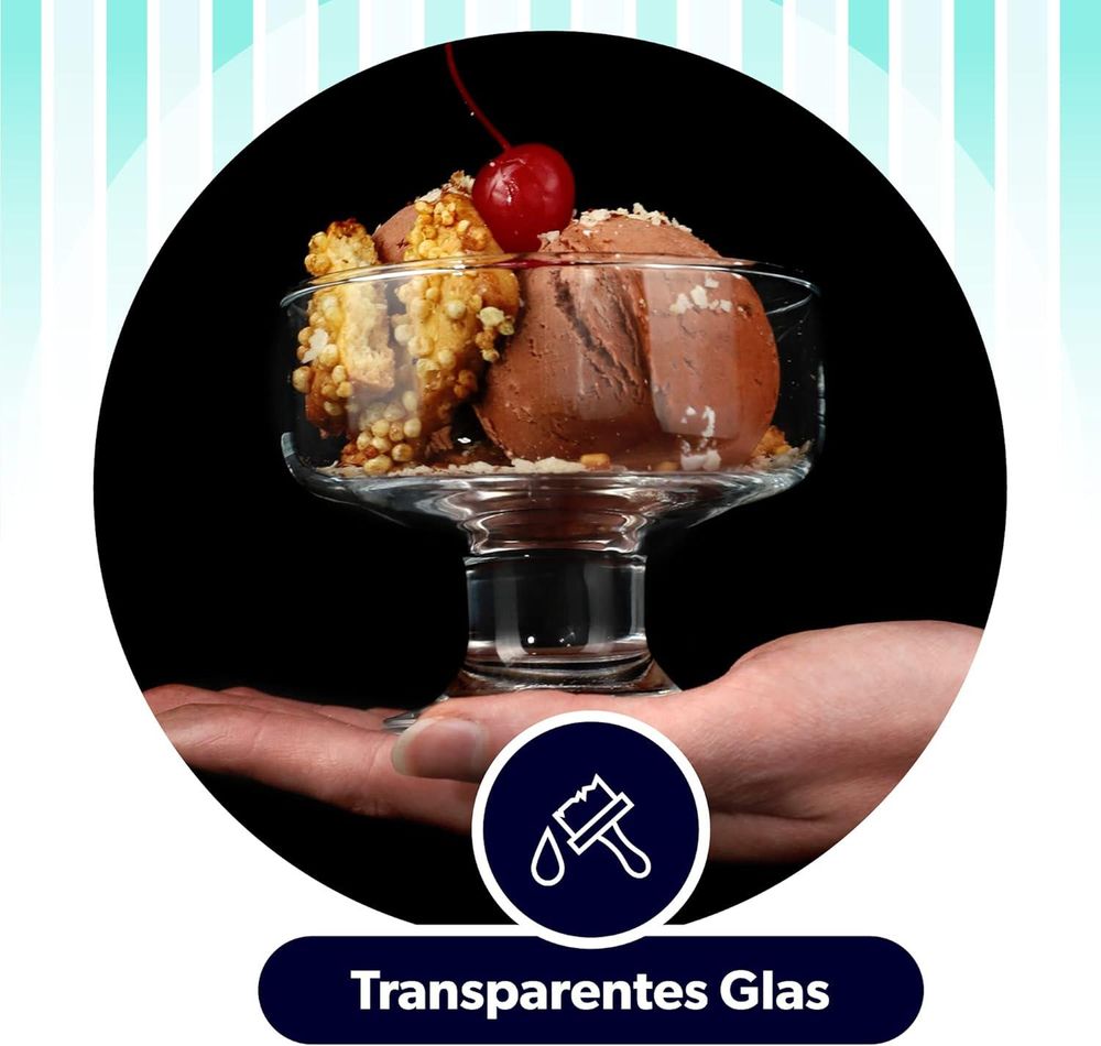 KADAX Eisbecher Glas "Tetlin", Eisschalen, Eisgläser, Dessertschalen für Desserts, Eiscremegläser, 180 ml, 6 Stück