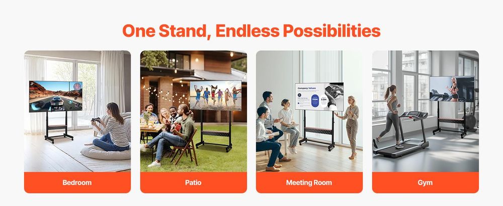 VEVOR Rollender TV-Ständer, Mobiler TV-Wagen für 35-100 Zoll LED/LCD/OLED Flach-/Curved-TVs, Tragbarer Monitorständer mit Rädern für bis zu 198 lbs für Wohnzimmer, Schlafzimmer, Büro, Außenbereich, Max VESA 800x600mm, 1-Layer Tray-b, 2 Halter-a