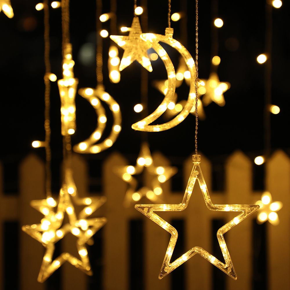 3m Solar LED Lichterkette Stern Mond Lichtervorhang 8 Lichtmodi Wasserdichte Außen Party Weihnachten Garten Terrasse Deko, Warmweiß