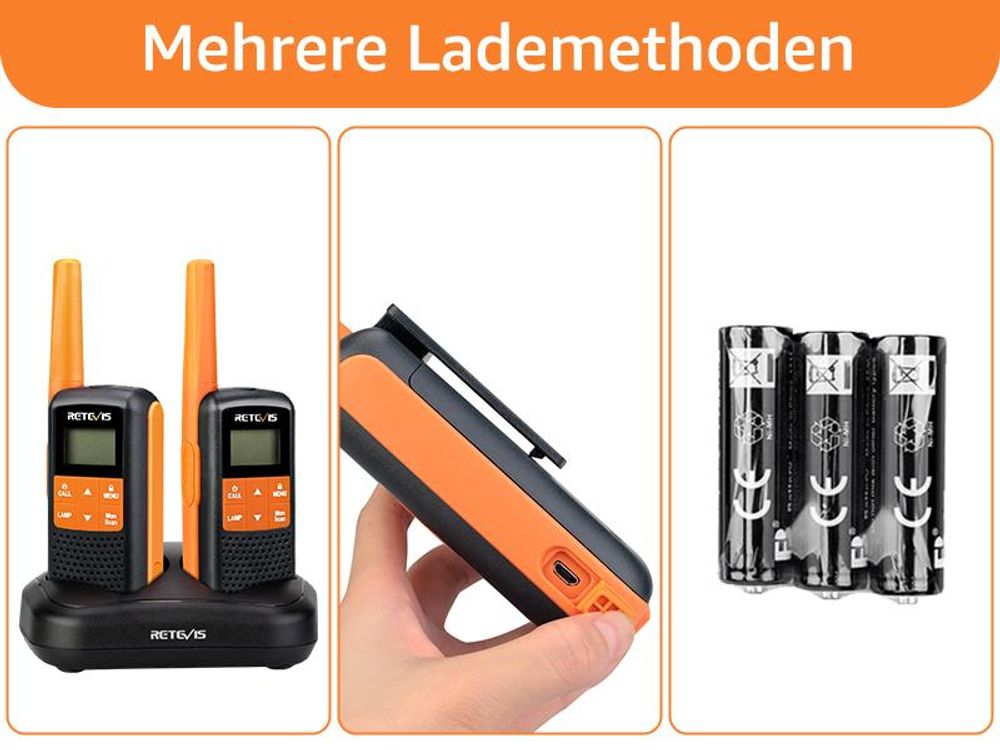 Retevis RT649 Walkie Talkie, IP65 Wasserdichtes Funkgerät für draußen, Lange Reichweite, PMR 446, USB Aufladbar, 16 Kanäle VOX, LED Taschenlampe, Scan