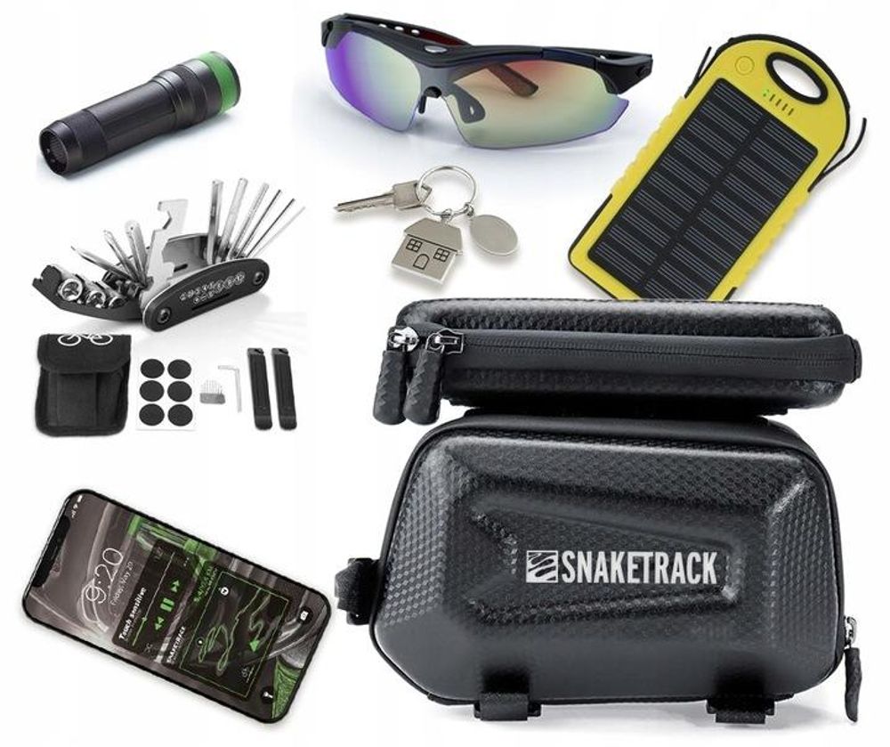 Forever Support de téléphone portable pour vélo Snake Track avec triple poche de cadre, support tactile Smartphone étanche