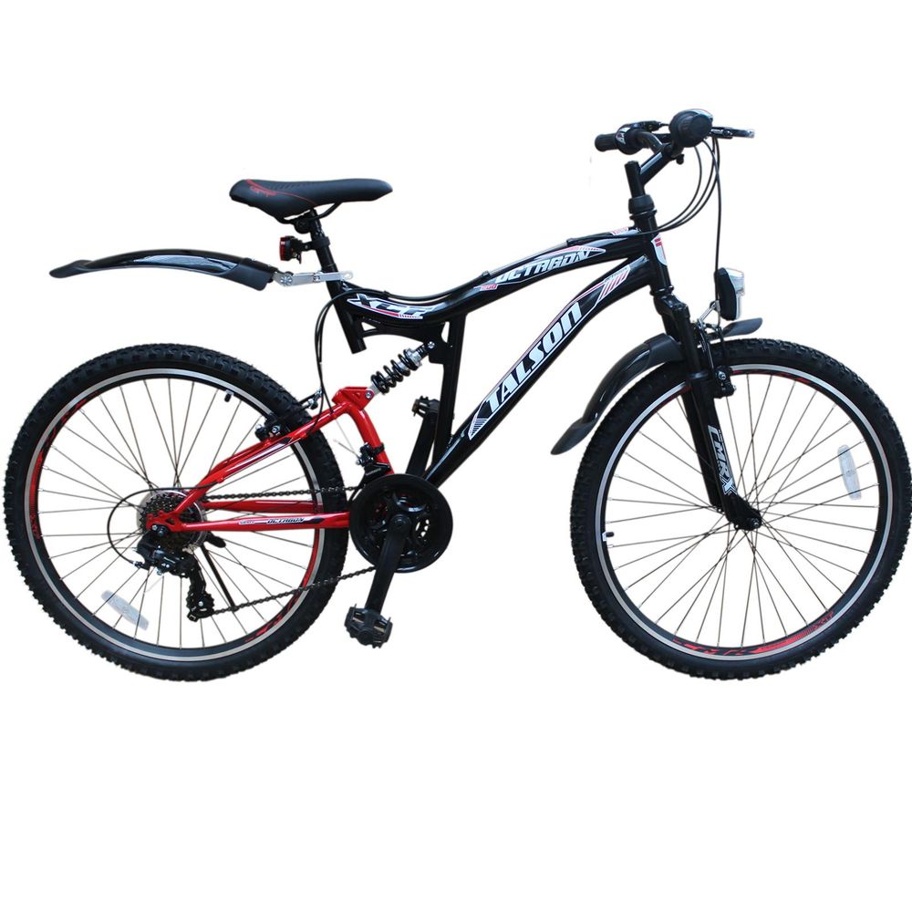 26 Zoll Fahrrad SHIMANO 21-Gang MTB Fahrrad mit Vollfederung & Beleuchtung OXT-Red