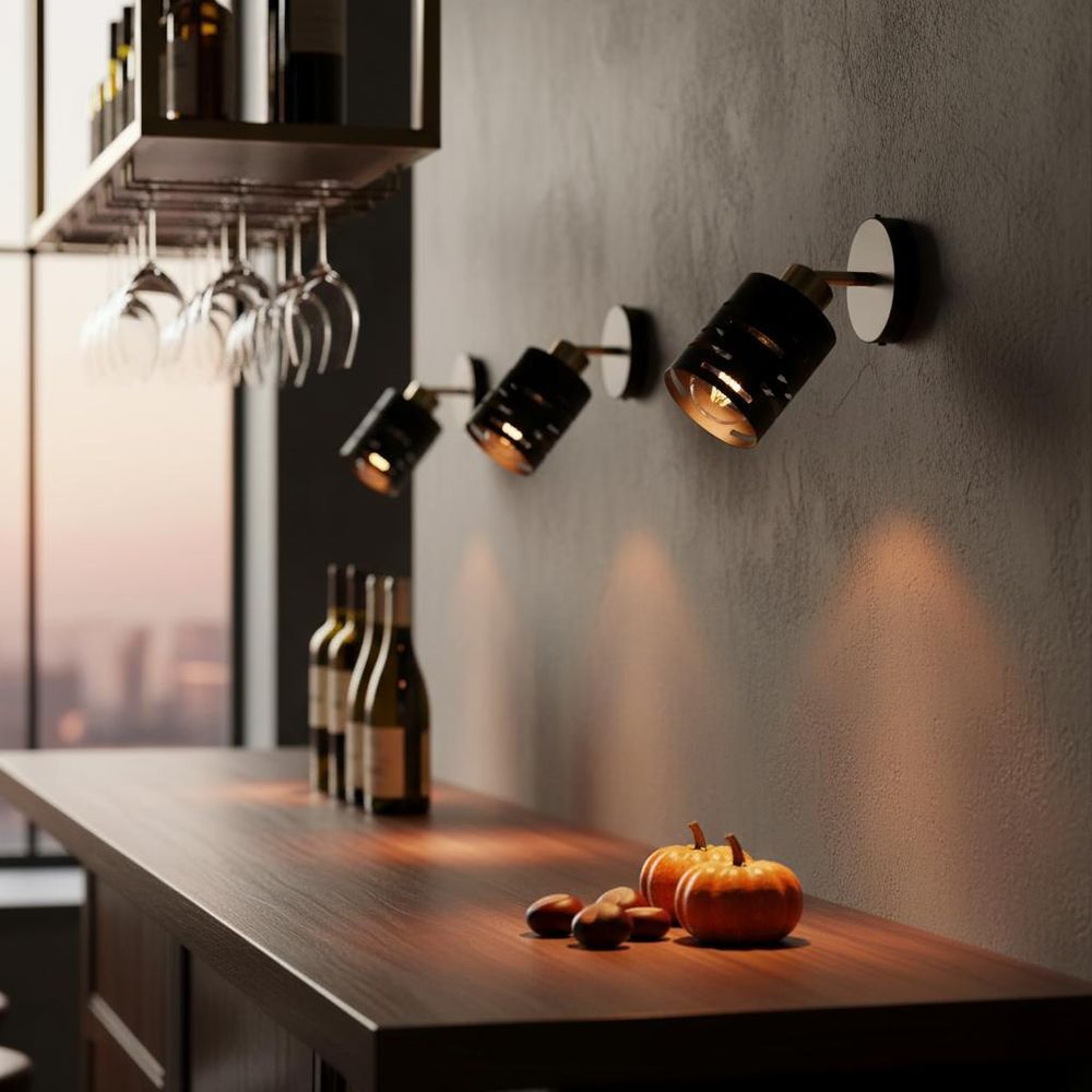 MasterLED Wandlampe E27 - Schwarz mit Gold - Schwenkbare Innenleuchte aus Stahl - Modern und elegant