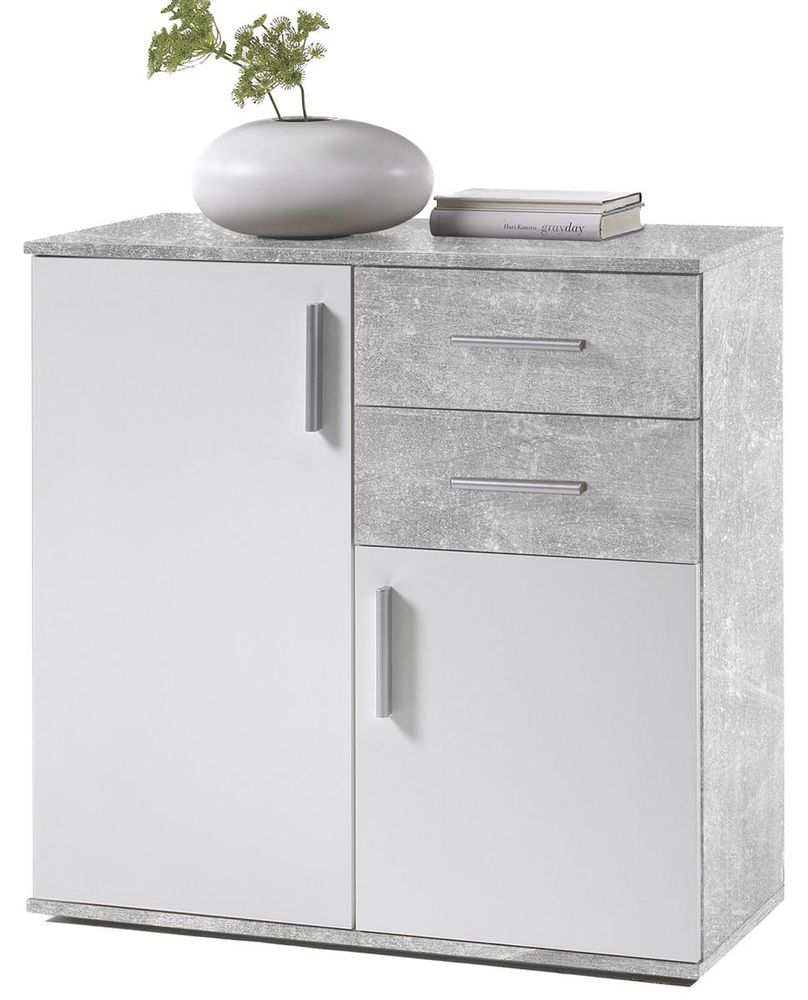 Freida IV Kommode – Modernes Sideboard mit Stauraum und Ablagefläche in Beton-Weiß