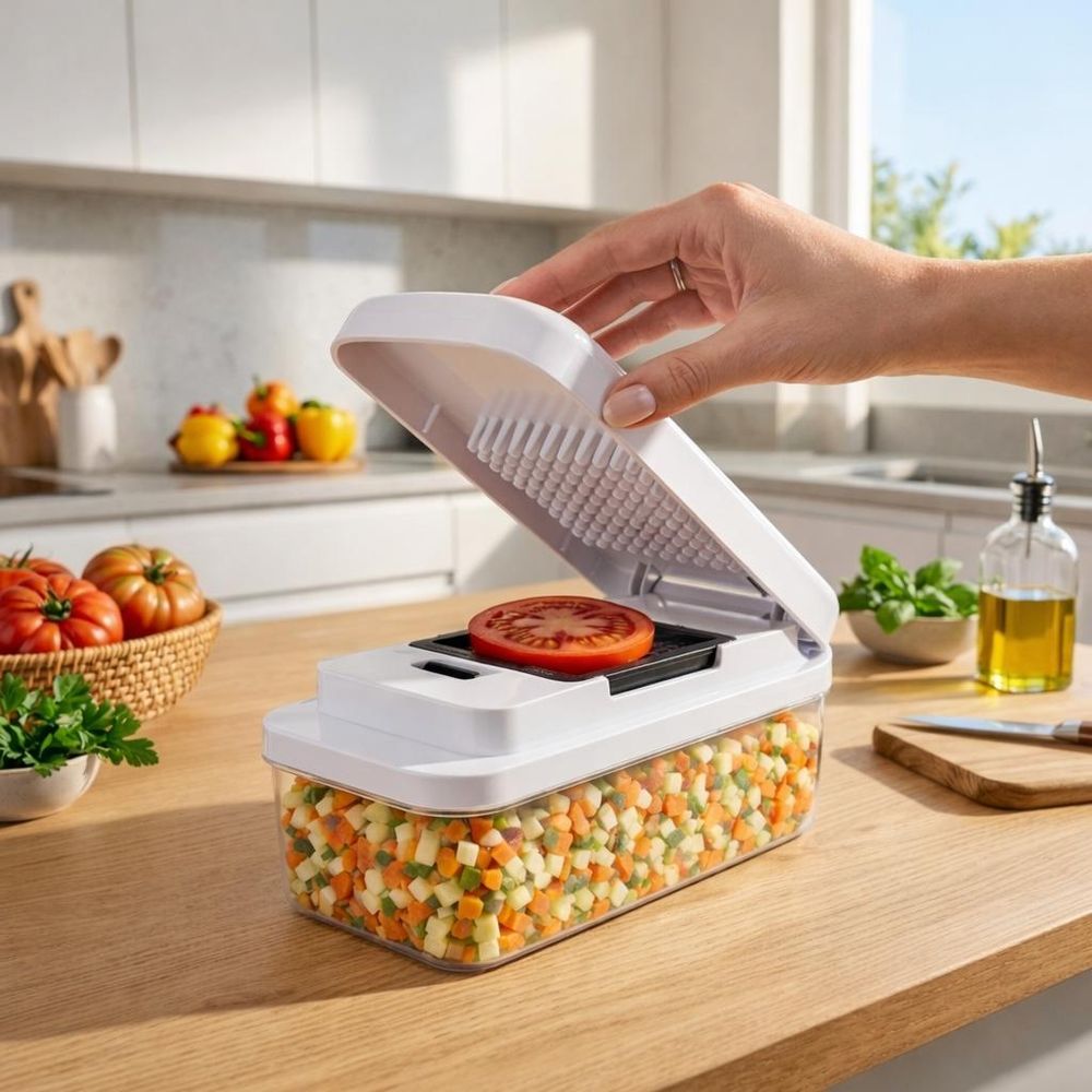 WELLHAUS Hand-Gemüsehäcksler 1,7 l B871-F Zerkleinerer mit Seilzug Küchenhacker für Gemüse Obst und Zwiebeln