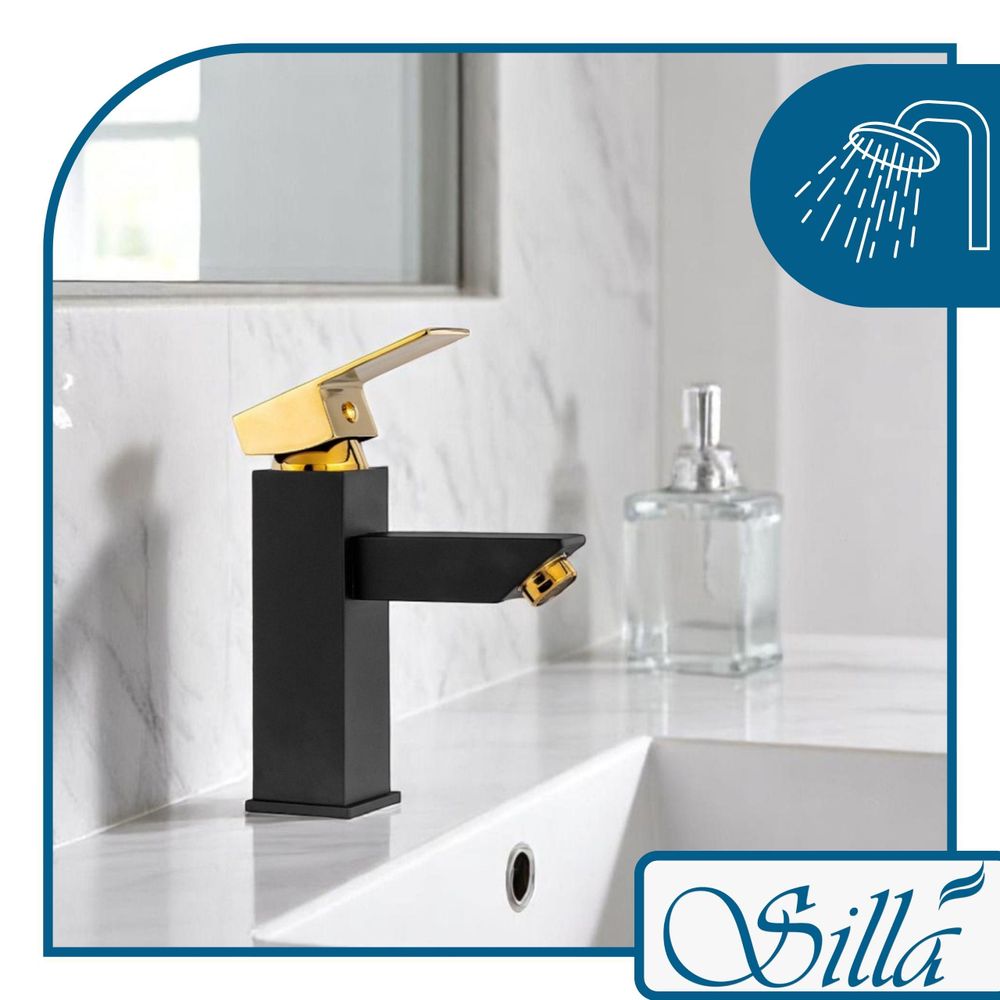 Silla, Schwarz, Gold, Wasserhahn Bad, Wasserhahn, Badarmatur, Waschtischarmatur