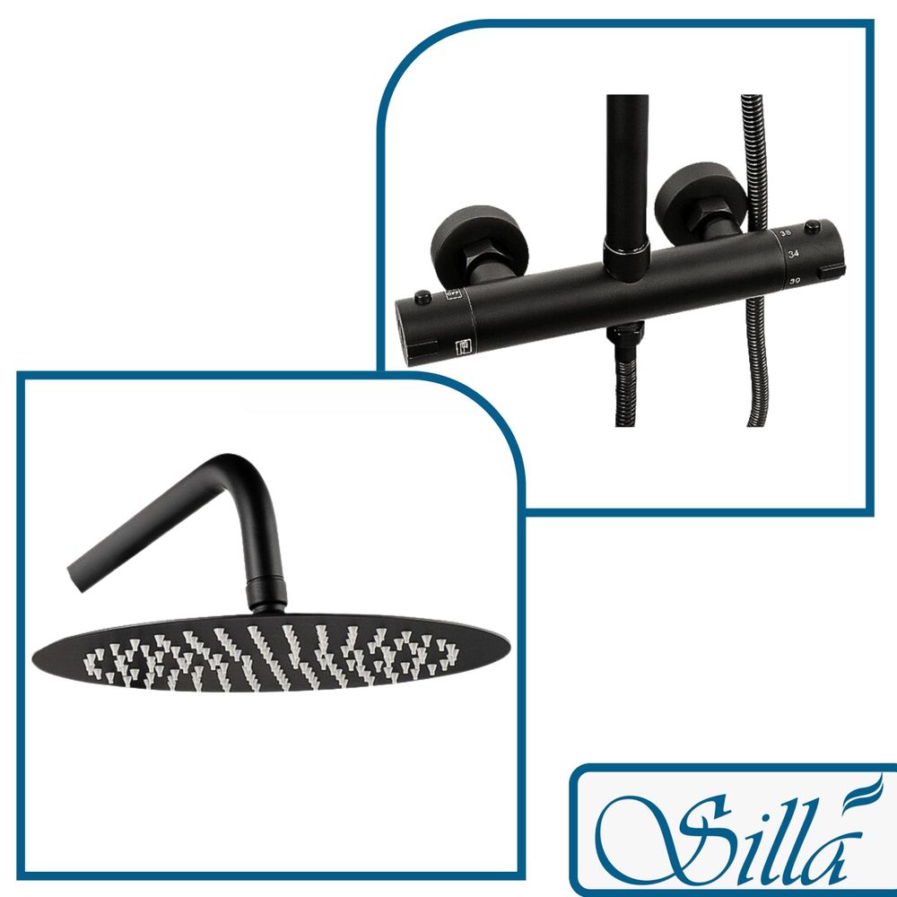 Duschset, Dusch, Dusche, Bad, Regendusche, Handbrause, Schwarz, Silla, Anti kalk
