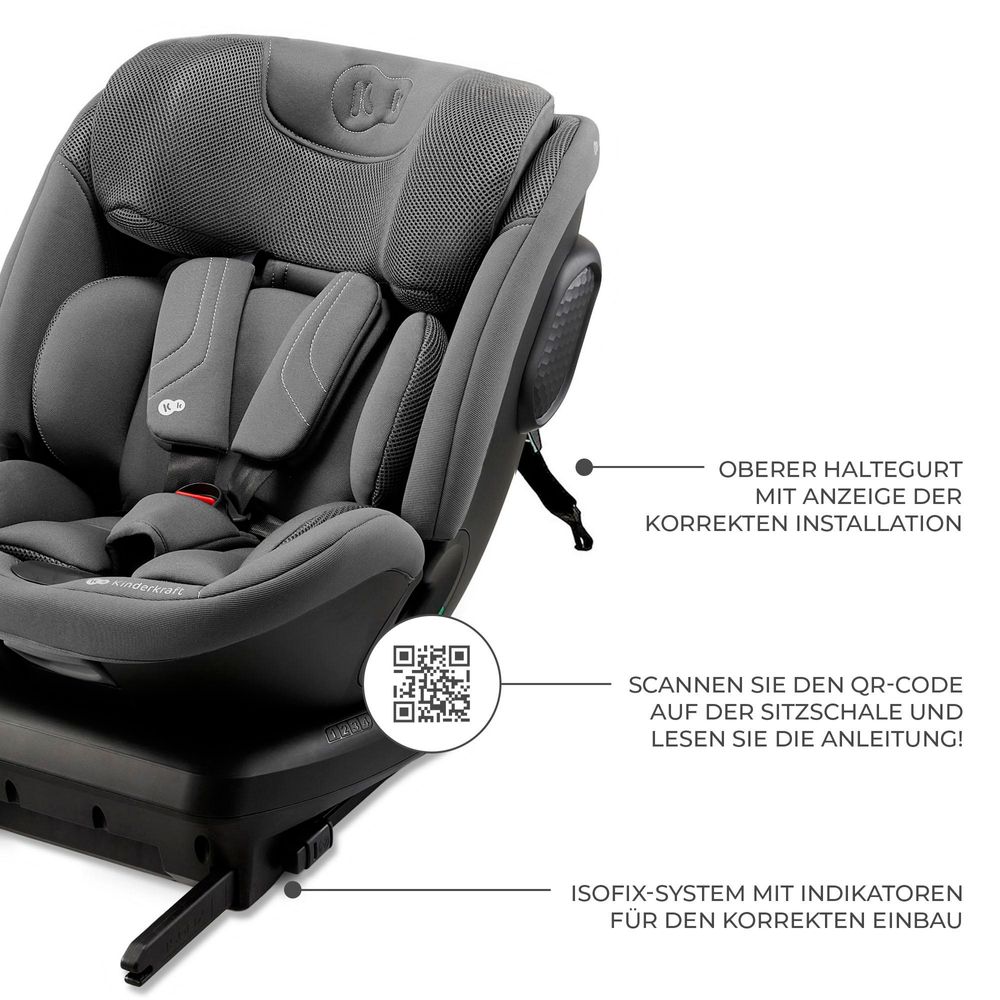 Kinderkraft XPEDITION 3 i-Size - Autositz 40-150 cm - 360° drehbar - RWF bis 22 kg - SPS+ und H-GUARD+ Systeme - Ergonomisch - Atmungsaktiv - Grau
